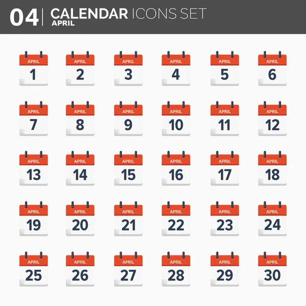 Ilustración vectorial. Conjunto de iconos del calendario. Fecha y hora. Abril . — Vector de stock