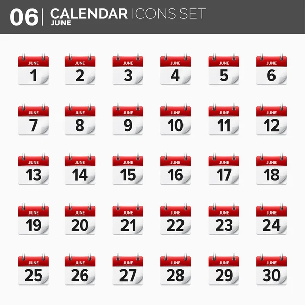 Ilustración vectorial. Conjunto de iconos del calendario. Fecha y hora. Junio . — Vector de stock