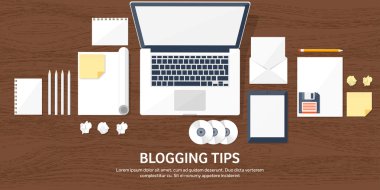 Vektör illüstrasyon. Düz dizüstü bilgisayar. Hikayeni anlat. Yazar. Bloglama. İleti.