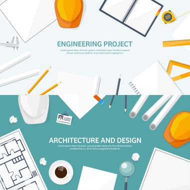 Vektör çizim. Mühendislik ve Mimarlık. Proje, inşaat. Mimari Proje. , Tasarlayın. Araçları ile çalışma alanı. Planlama, oluşturma.