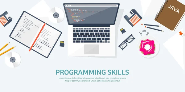 Programação, codificação. Plano de fundo da computação. Código, hardware, software. Desenvolvimento web. Search engine optimization. Inovação, tecnologias. Aplicativo móvel. Ilustração vetorial. SEO . —  Vetores de Stock