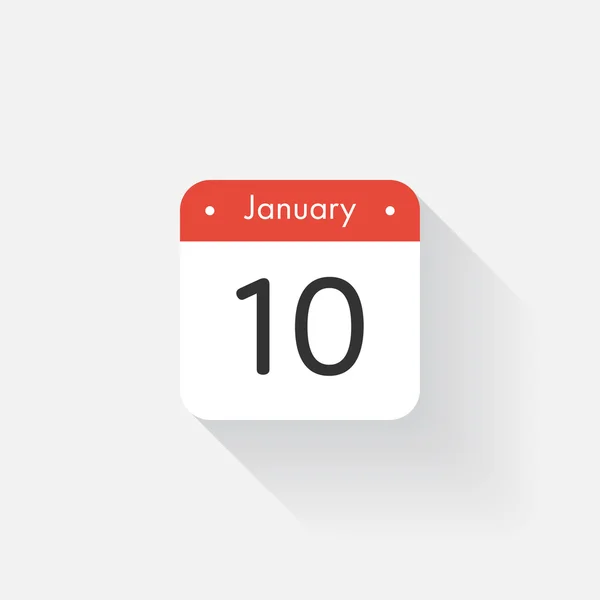 长阴影的日历图标。扁平样式。日期、日期和月份。提醒。矢量插图。组织者应用程序，应用程序符号。Ui。用户界面符号。1月10日 — 图库矢量图片