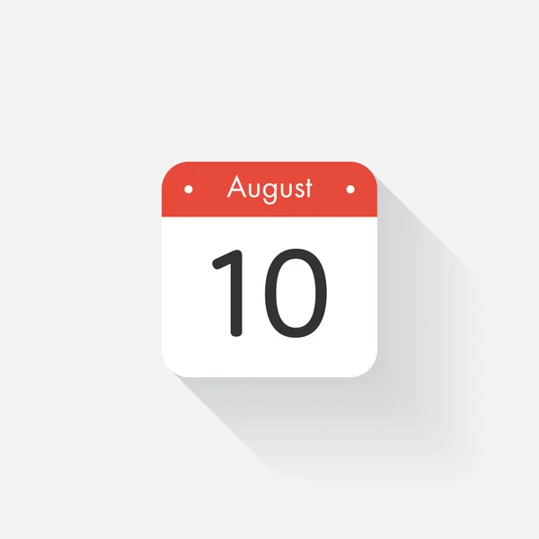 Kalenderikon med lång skugga. Platt stil. Datum, dag och månad. Påminnelse. Vektor illustration. Organizer ansökan, app symbol. Ui. Användargränssnitts tecken. Augusti. 10 — Stock vektor