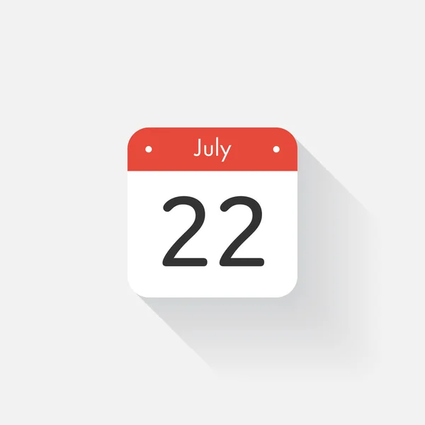 Calendar Icon with long shadow. Flat style. Date,day and month. Reminder. Vector illustration. Organizer application, app symbol. Ui. User interface sign. July. 22 — Stock vektor