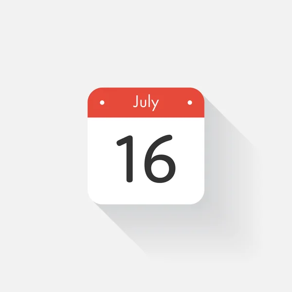 Calendar Icon with long shadow. Flat style. Date,day and month. Reminder. Vector illustration. Organizer application, app symbol. Ui. User interface sign. July. 16 — ストックベクタ