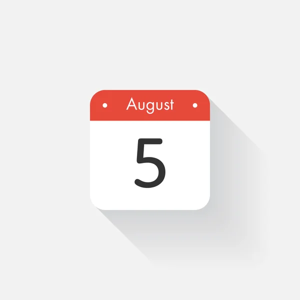 Calendar Icon with long shadow. Flat style. Date,day and month. Reminder. Vector illustration. Organizer application, app symbol. Ui. User interface sign. August. 5 — Stock vektor