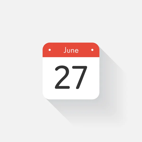 Kalender-ikonen med långa skugga. Platt stil. Datum, dag och månad. Påminnelse om. Vektor illustration. Arrangör ansökan, app symbol. UI. User interface tecken. Juni. 27 — Stock vektor