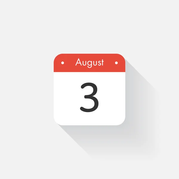 Calendar Icon with long shadow. Flat style. Date,day and month. Reminder. Vector illustration. Organizer application, app symbol. Ui. User interface sign. August. 3 — Stock vektor