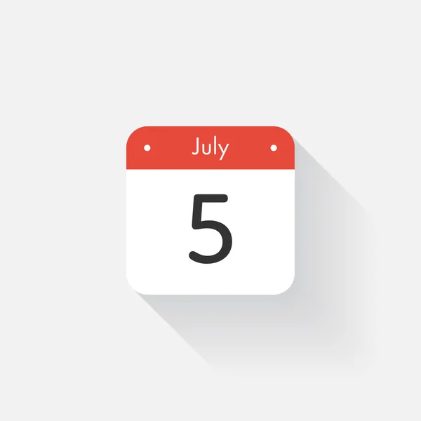 長い影を持つカレンダーアイコン。フラットスタイル。日付、日、月。アラーム。ベクトルイラスト。オーガナイザーアプリケーション、アプリシンボル。Ui。ユーザー インターフェイスの記号。7 月。5 — ストックベクタ