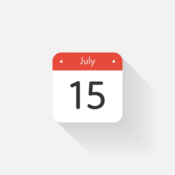 Εικονίδιο ημερολογίου με πολύ σκιά. Επίπεδη στυλ. Ημερομηνία, ημέρα και μήνα. Υπενθύμιση. Vector εικονογράφηση. Διοργανωτής εφαρμογή, εφαρμογή σύμβολο. Περιβάλλον εργασίας χρήστη. Σημάδι διεπαφή χρήστη. Ιουλίου. 15 — Διανυσματικό Αρχείο