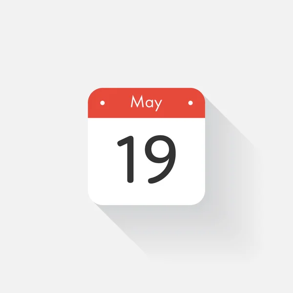 Calendar Icon with long shadow. Flat style. Date,day and month. Reminder. Vector illustration. Organizer application, app symbol. Ui. User interface sign. May. 19 — Wektor stockowy