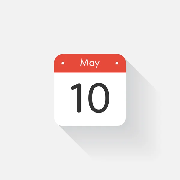 Calendar Icon with long shadow. Flat style. Date,day and month. Reminder. Vector illustration. Organizer application, app symbol. Ui. User interface sign. May. 10 — Wektor stockowy