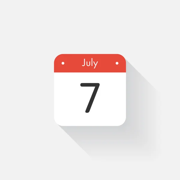 Calendar Icon with long shadow. Flat style. Date,day and month. Reminder. Vector illustration. Organizer application, app symbol. Ui. User interface sign. July. 7 — Stock vektor