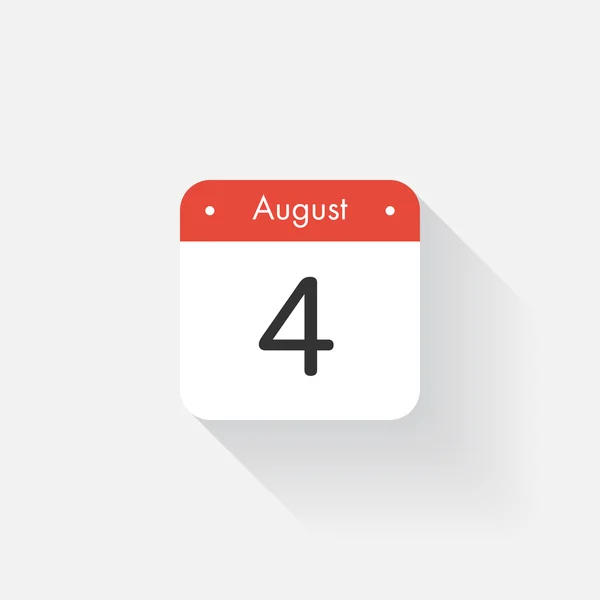 Kalenderikon med lång skugga. Platt stil. Datum, dag och månad. Påminnelse. Vektor illustration. Organizer ansökan, app symbol. Ui. Användargränssnitts tecken. Augusti. 4 — Stock vektor