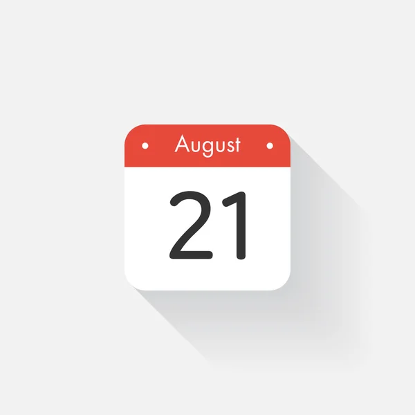Kalender-ikonen med långa skugga. Platt stil. Datum, dag och månad. Påminnelse om. Vektor illustration. Arrangör ansökan, app symbol. UI. User interface tecken. Augusti. 21 — Stock vektor