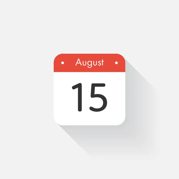長い影を持つカレンダーアイコン。フラットスタイル。日付、日、月。アラーム。ベクトルイラスト。オーガナイザーアプリケーション、アプリシンボル。Ui。ユーザー インターフェイスの記号。8 月。15 — ストックベクタ