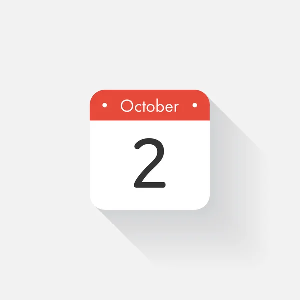 Calendrier Icône avec ombre longue. Style plat. Date, jour et mois. Rappel. Illustration vectorielle. Application organisateur, symbole de l'application. Ouh. Panneau d'interface utilisateur. Octobre. 2. — Image vectorielle