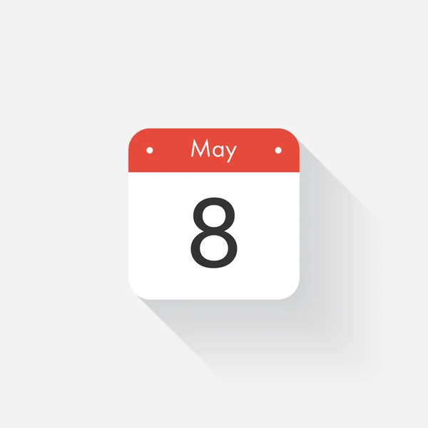 Calendar Icon with long shadow. Flat style. Date,day and month. Reminder. Vector illustration. Organizer application, app symbol. Ui. User interface sign. May. 8 — Wektor stockowy
