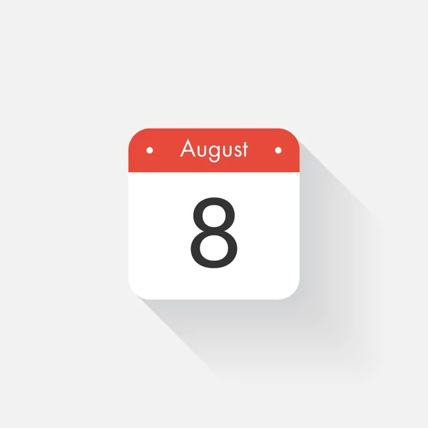 Calendar Icon with long shadow. Flat style. Date,day and month. Reminder. Vector illustration. Organizer application, app symbol. Ui. User interface sign. August. 8 — Stock vektor