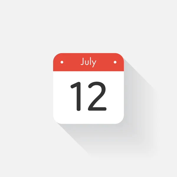 Calendar Icon with long shadow. Flat style. Date,day and month. Reminder. Vector illustration. Organizer application, app symbol. Ui. User interface sign. July. 12 — Stock vektor
