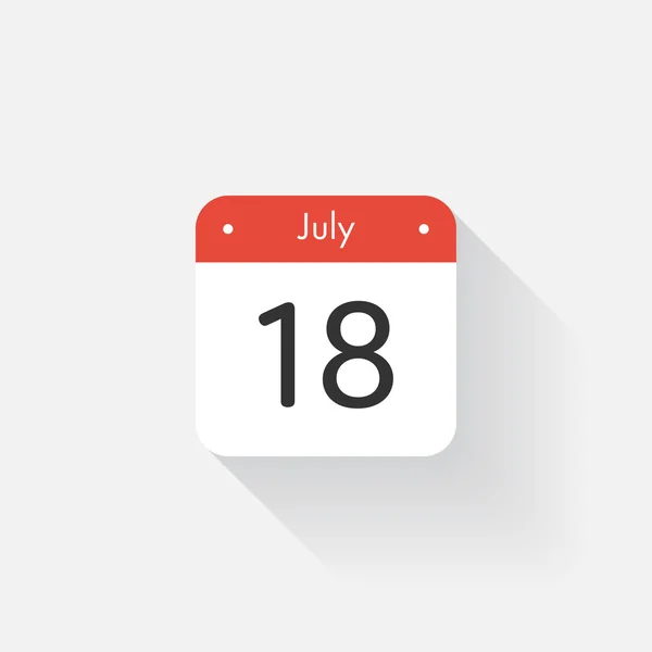 長い影を持つカレンダーアイコン。フラットスタイル。日付、日、月。アラーム。ベクトルイラスト。オーガナイザーアプリケーション、アプリシンボル。Ui。ユーザー インターフェイスの記号。7 月。18 — ストックベクタ