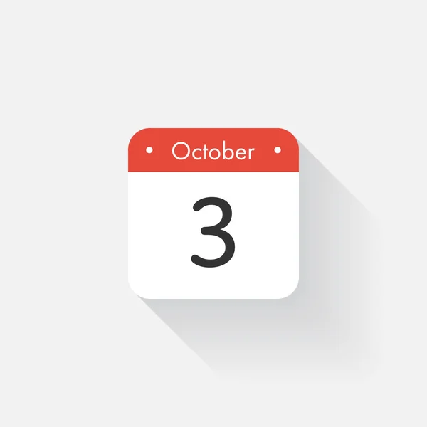 長い影を持つカレンダーアイコン。フラットスタイル。日付、日、月。アラーム。ベクトルイラスト。オーガナイザーアプリケーション、アプリシンボル。Ui。ユーザー インターフェイスの記号。10 月。3 — ストックベクタ