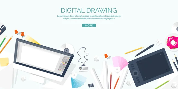 Grafik web tasarım. Çizim ve boyama. Geliştirme. Çizim, eskiz, serbest. Kullanıcı arabirimi. UI. Bilgisayar, dizüstü bilgisayar. — Stok Vektör