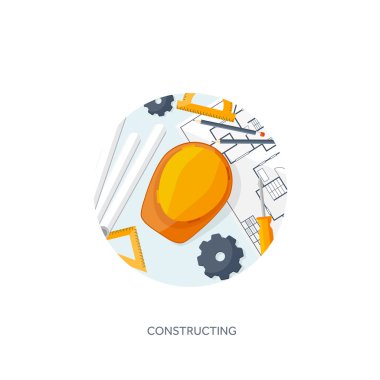 Vektör çizim. Mühendislik ve Mimarlık. Proje, inşaat. Mimari Proje. , Tasarlayın. Araçları ile çalışma alanı. Planlama, oluşturma.