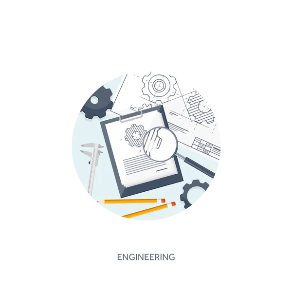 Ilustração vetorial. Engenharia e arquitetura. Desenho, construção. Projecto arquitectónico. Desenho, esboço. Espaço de trabalho com ferramentas. Planejamento, construção . — Vetor de Stock