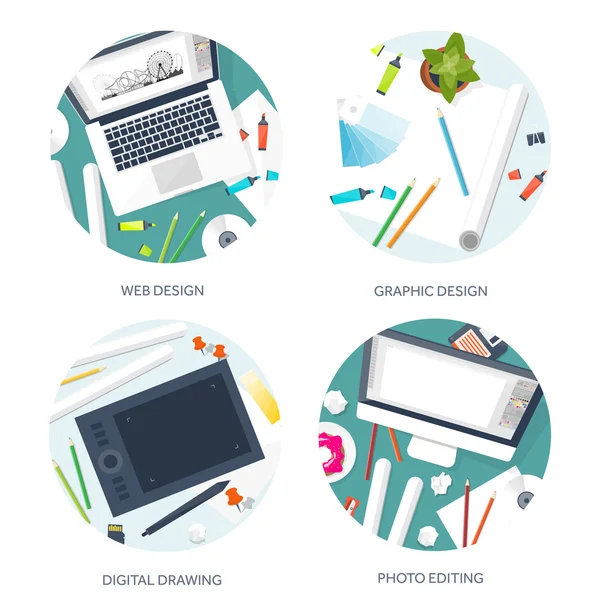 Grafisches Webdesign. Zeichnen und Malen. Entwicklung. Illustration, Skizzen, freischaffend. Benutzeroberfläche. ui. Computer, Laptop. — Stockvektor