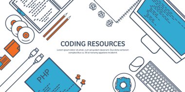 Lined programming,coding. Outline Flat computing background. Code, hardware,software. Web development. Search engine optimization. Innovation,technologies. Mobile app. Vector illustration. SEO. clipart svg vector 