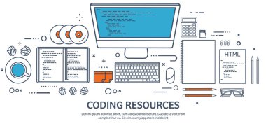 Lined programming,coding. Outline Flat computing background. Code, hardware,software. Web development. Search engine optimization. Innovation,technologies. Mobile app. Vector illustration. SEO. clipart svg vector 