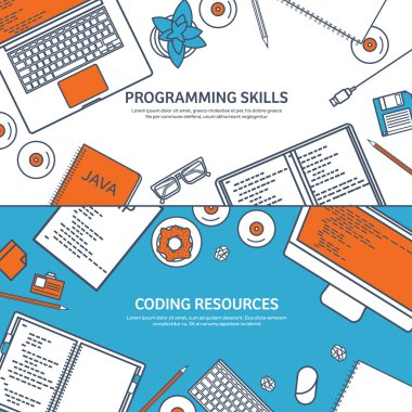 Lined programming,coding. Outline Flat computing background. Code, hardware,software. Web development. Search engine optimization. Innovation,technologies. Mobile app. Vector illustration. SEO. clipart svg vector 