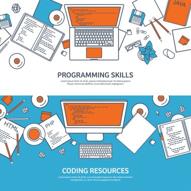 Lined programming,coding. Outline Flat computing background. Code, hardware,software. Web development. Search engine optimization. Innovation,technologies. Mobile app. Vector illustration. SEO. clipart svg vector 