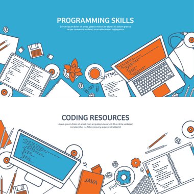 Lined programming,coding. Outline Flat computing background. Code, hardware,software. Web development. Search engine optimization. Innovation,technologies. Mobile app. Vector illustration. SEO. clipart svg vector 