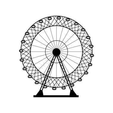 Dönme dolap siluet, daire. Karnaval. Lunapark arka plan. Carousel, hareket. Vektör çizim.