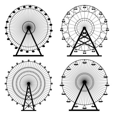 Dönme dolap siluet, daire. Karnaval. Lunapark arka plan. Carousel, hareket. Vektör çizim.