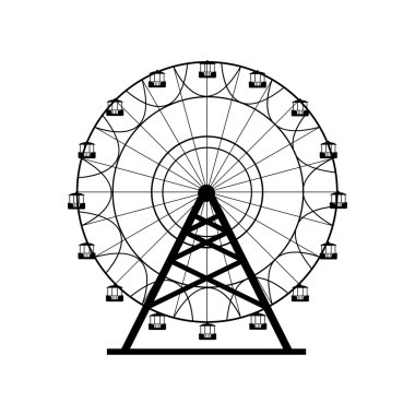 Dönme dolap siluet, daire. Karnaval. Lunapark arka plan. Carousel, hareket. Vektör çizim.