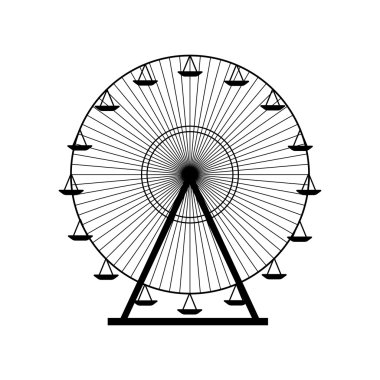 Dönme dolap siluet, daire. Karnaval. Lunapark arka plan. Carousel, hareket. Vektör çizim.