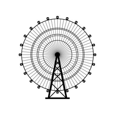 Dönme dolap siluet, daire. Karnaval. Lunapark arka plan. Carousel, hareket. Vektör çizim.