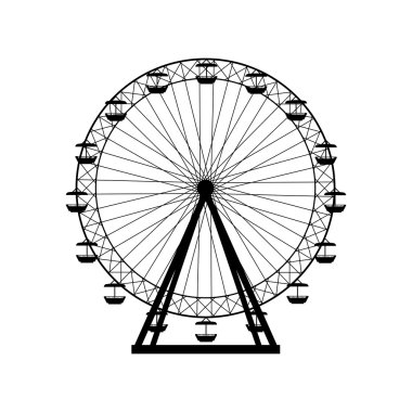 Dönme dolap siluet, daire. Karnaval. Lunapark arka plan. Carousel, hareket. Vektör çizim.