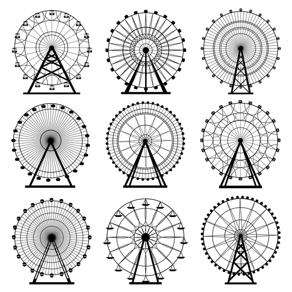 Silhouette de grande roue, cercle. Carnaval. Funfair background.Carrousel, motion. Illustration vectorielle . — Image vectorielle