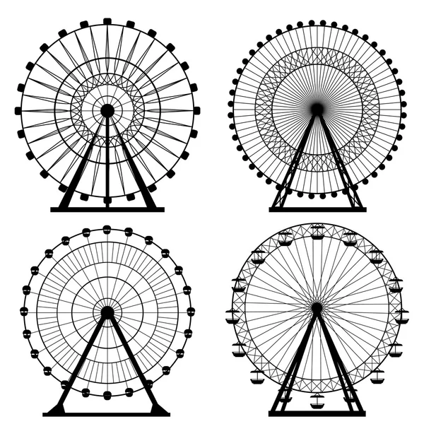 Pariserhjul silhuett, cirkel. Karneval. Nöjesfält bakgrund. Karusell, motion. Vektor illustration. — Stock vektor