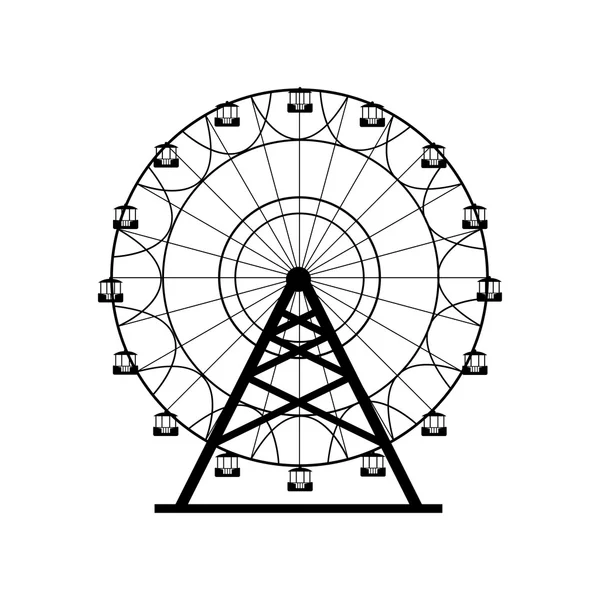 Pariserhjul silhuett, cirkel. Karneval. Nöjesfält bakgrund. Karusell, motion. Vektor illustration. — Stock vektor