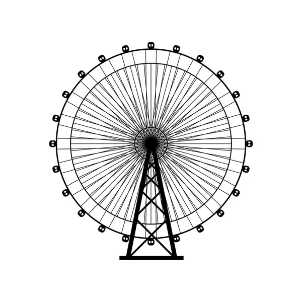 Pariserhjul silhuett, cirkel. Karneval. Nöjesfält bakgrund. Karusell, motion. Vektor illustration. — Stock vektor