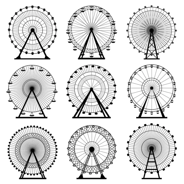 Silhouette de grande roue, cercle. Carnaval. Funfair background.Carrousel, motion. Illustration vectorielle . — Image vectorielle