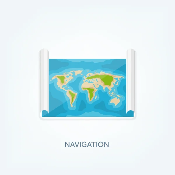Mapa del mundo en un estilo plano. Tierra, globo. Navegación. Ruta y destino. Icono . — Archivo Imágenes Vectoriales