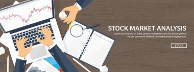 Vektör çizim. Düz arka plan. Piyasa ticaret. Ticaret platformu, hesap. Moneymaking, iş. Analiz. Yatırım.