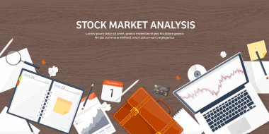 Vektör çizim. Düz arka plan. Piyasa ticaret. Ticaret platformu, hesap. Moneymaking, iş. Analiz. Yatırım.