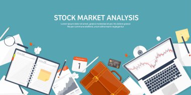 Vektör çizim. Düz arka plan. Piyasa ticaret. Ticaret platformu, hesap. Moneymaking, iş. Analiz. Yatırım.